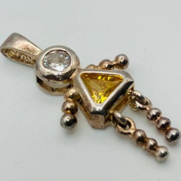 Sterling Silver Stick Figure Pendant Necklace on a Sterling Box Chain - Picture 5 of 14